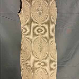Elegant Beige Geometric Midi Dress